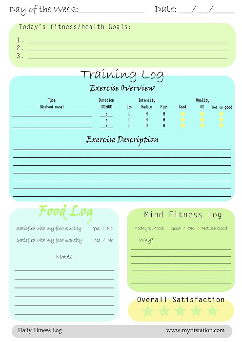 Free Daily Printable Fitness Logs